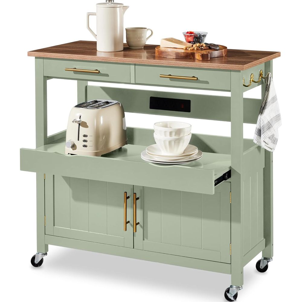 Outdoor Kitchen Power Outlet - Large Rolling Kitchen Island Cart, 2-Door