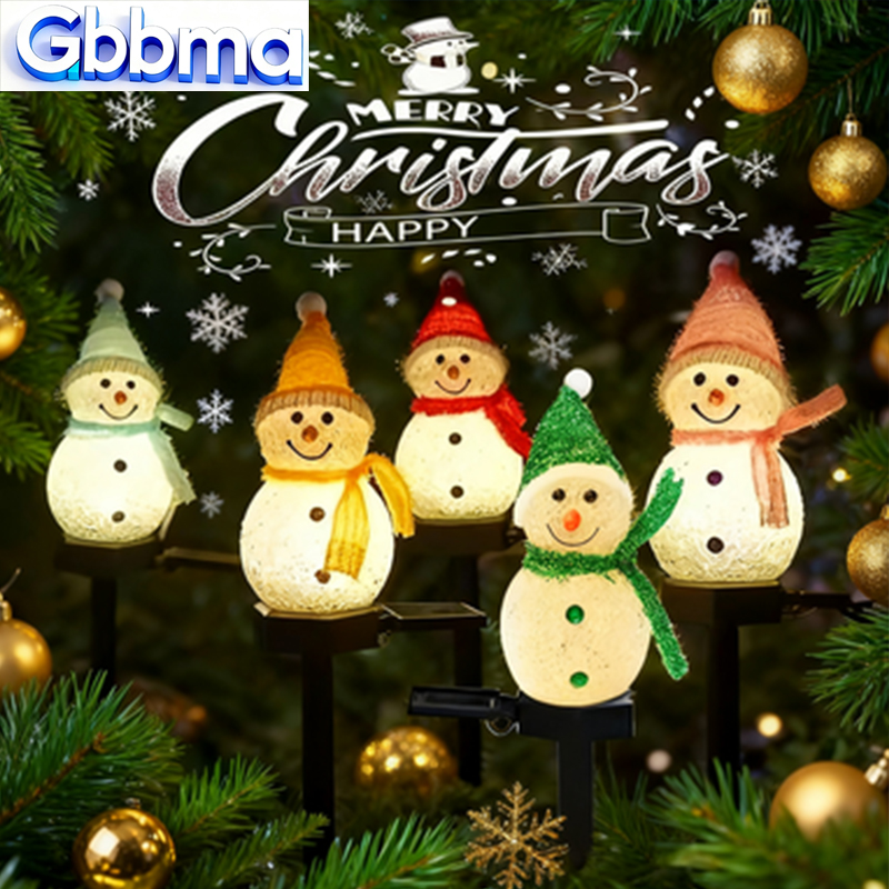 Outdoor Solar Power Xmas Lights - 2 LED Snowman Solar Garden Light