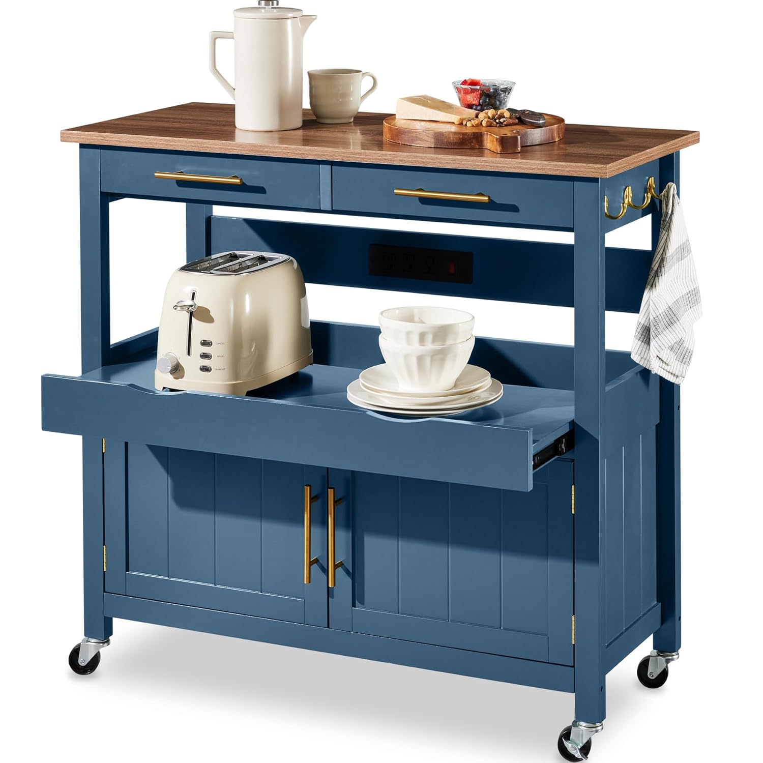 Outdoor Kitchen Power Outlet - 36in Large Rolling Kitchen Island Cart,