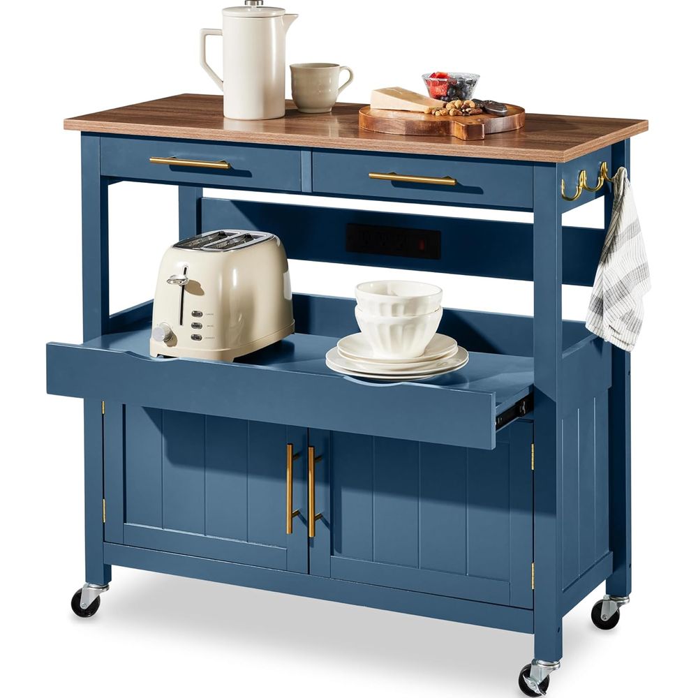 Outdoor Kitchen Power Outlet - 36in Large Rolling Kitchen Island Cart,
