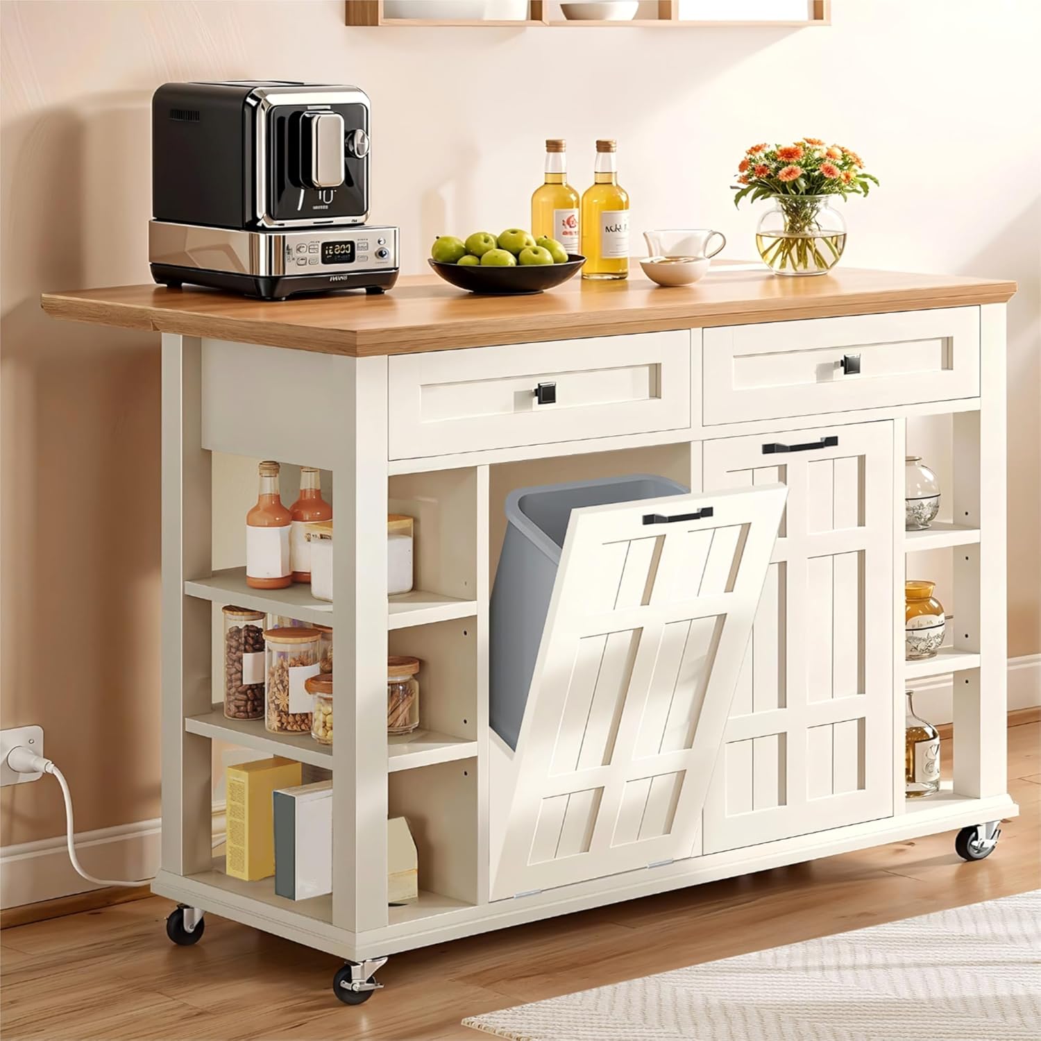 Outdoor Kitchen Power Outlet - 51in Rolling Kitchen Island Drop Leaf