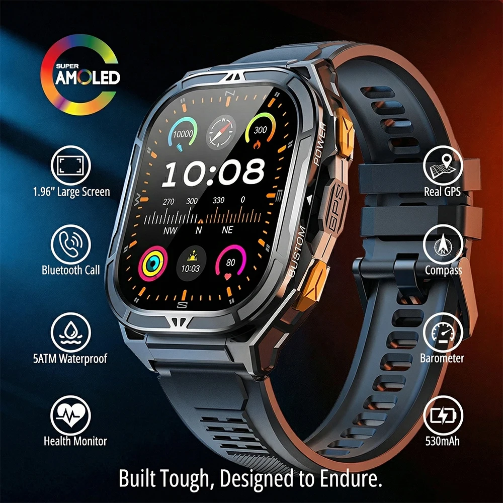 Outdoor Power Hours - Luxury AMOLED Smartwatch Real GPS 5ATM